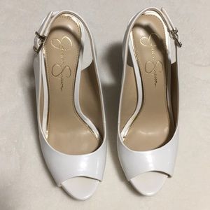 Jessica Simpson white platforms